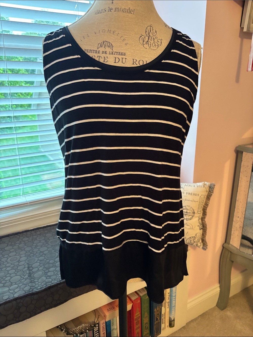 White House Black Market Black & White Striped Sleeveless Tank